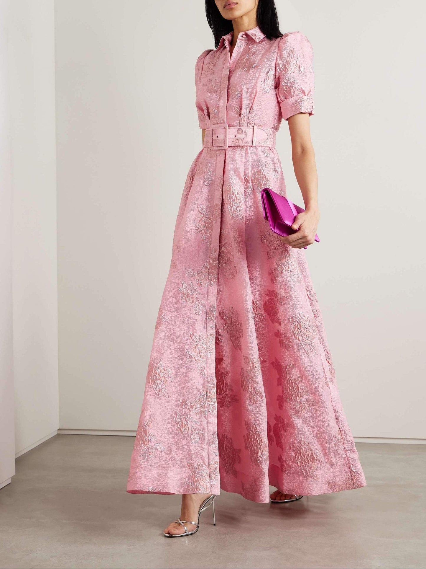 Elegant puff sleeve occasion midi dress for women | Anabella -5