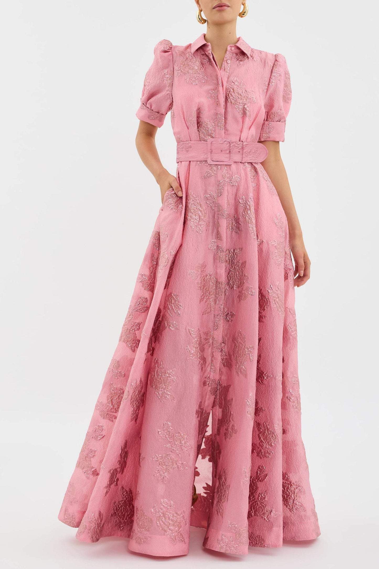 Elegant puff sleeve occasion midi dress for women | Anabella -1