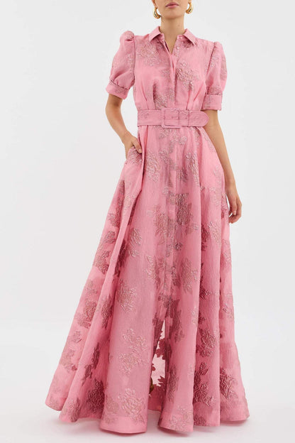 Elegant puff sleeve occasion midi dress for women | Anabella -1