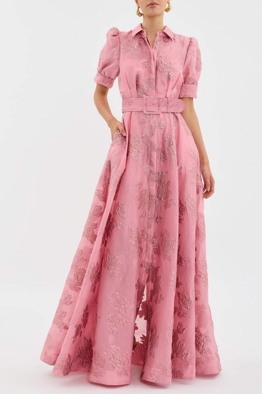 Elegant puff sleeve occasion midi dress for women | Anabella -1
