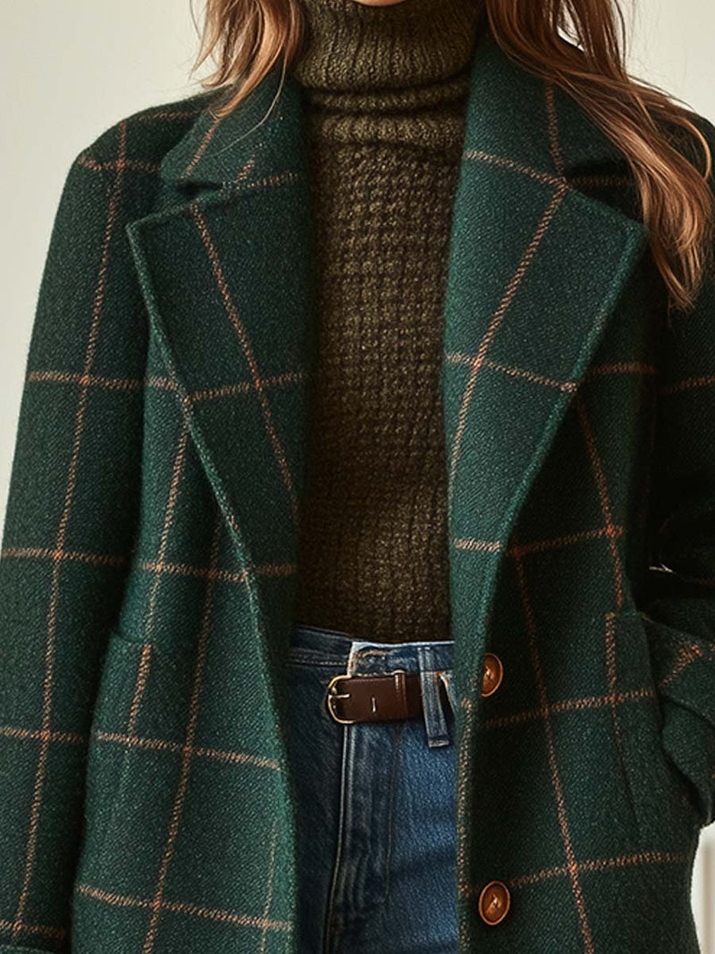 Retro lapel checked tweed coat for women | Karmen -2