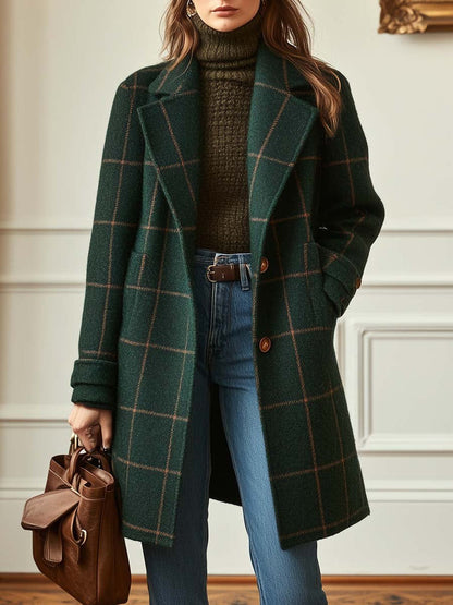 Retro lapel checked tweed coat for women | Karmen -1