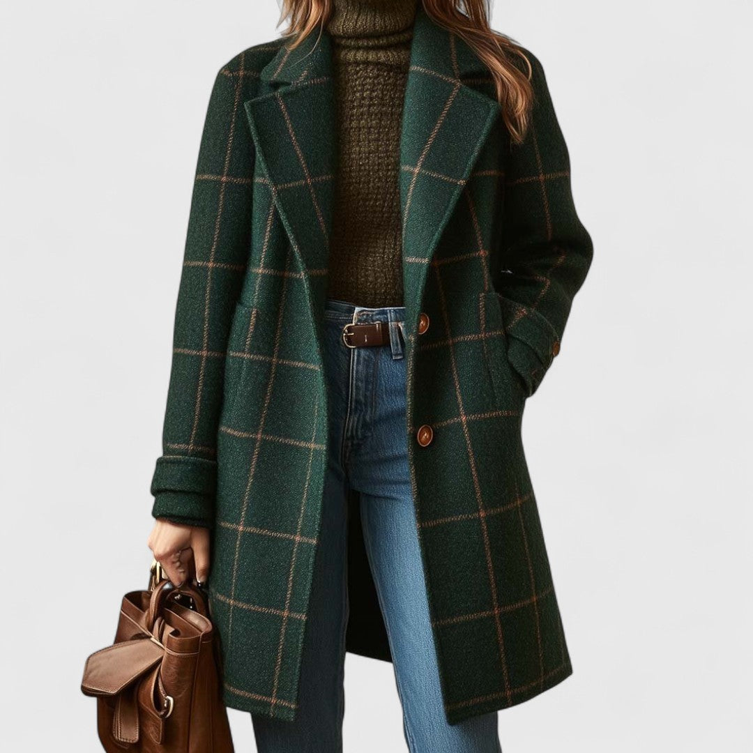 Classic check tailored winter coat for women | Fiona -1