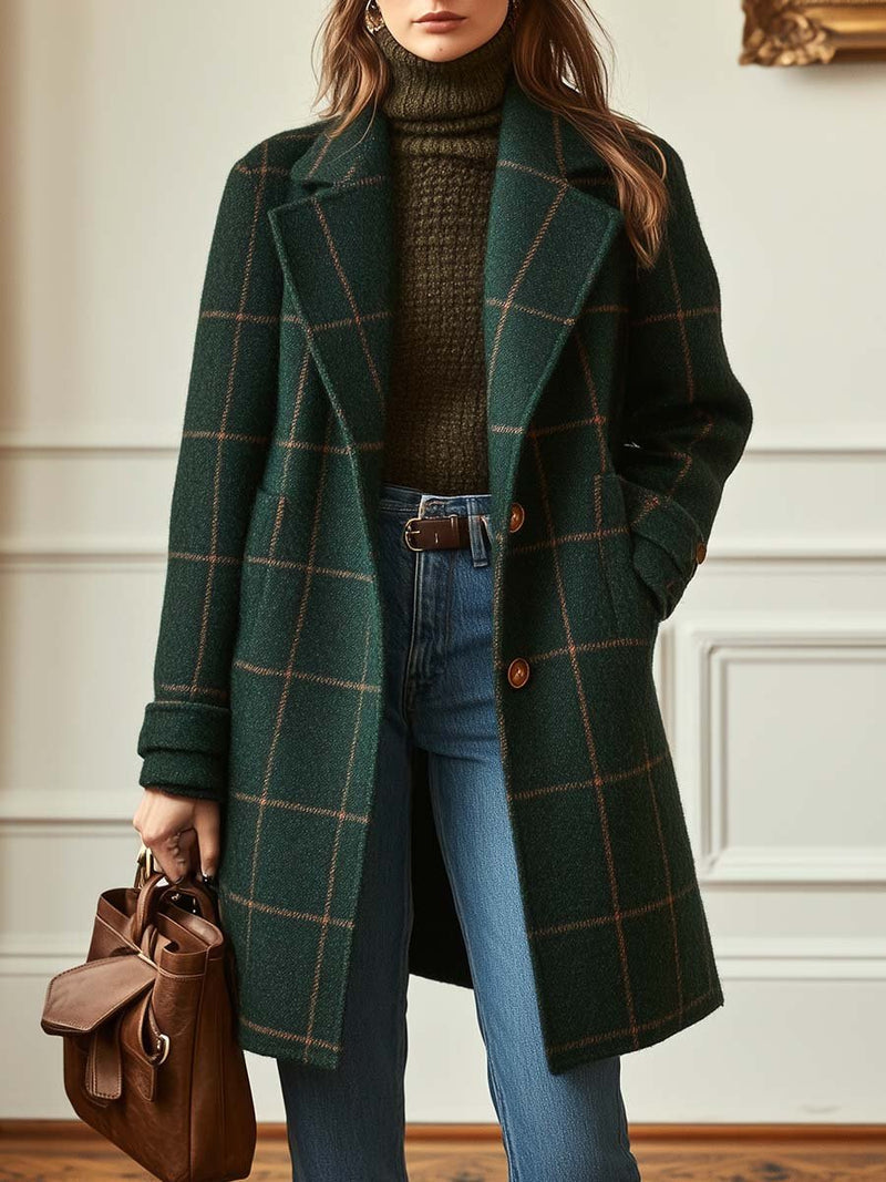 Checked Lapel Long Coat Stylish For Women | Rosalind