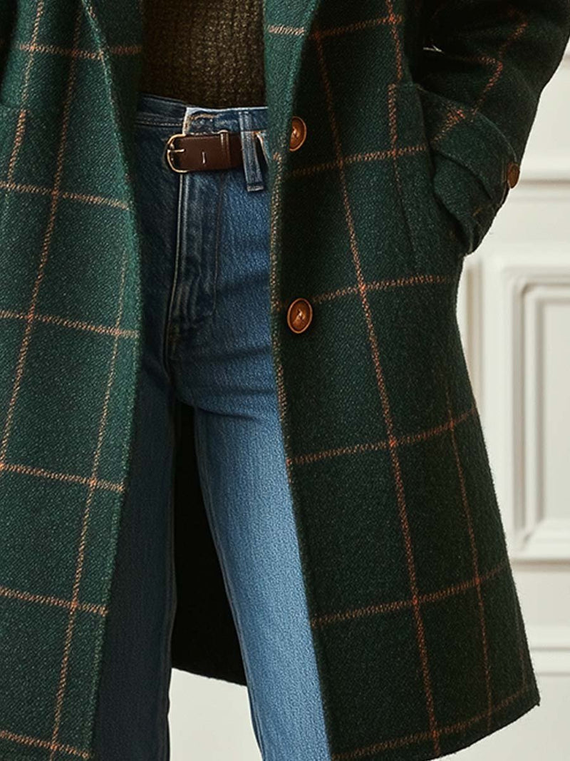 Checked Lapel Long Coat Stylish For Women | Rosalind