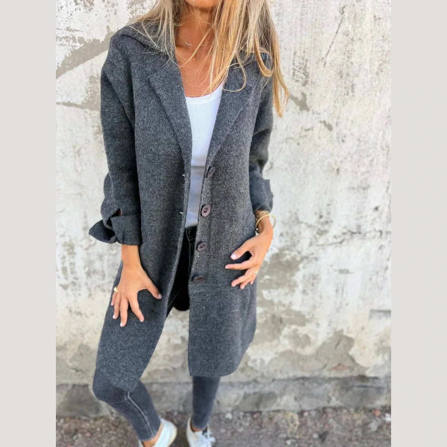Relaxed casual longline everyday coat for women | Baylea -5