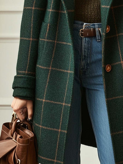 Checked Lapel Long Coat Stylish For Women | Rosalind