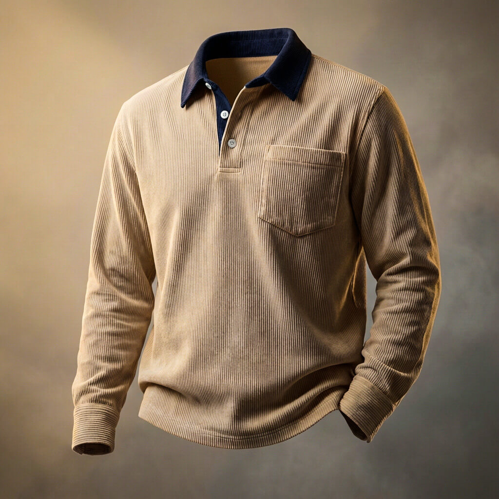Smart corduroy long-sleeve polo for men | Scott - 3