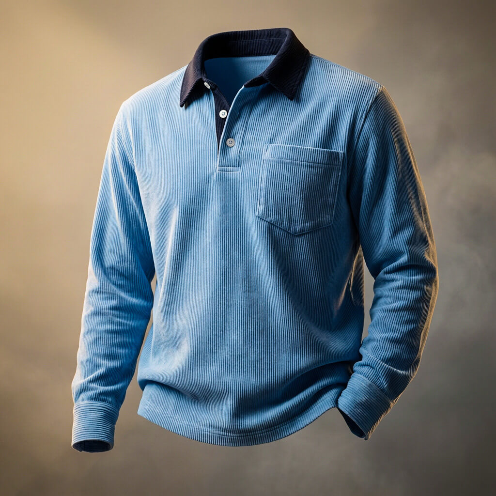 Smart corduroy long-sleeve polo for men | Scott - 1