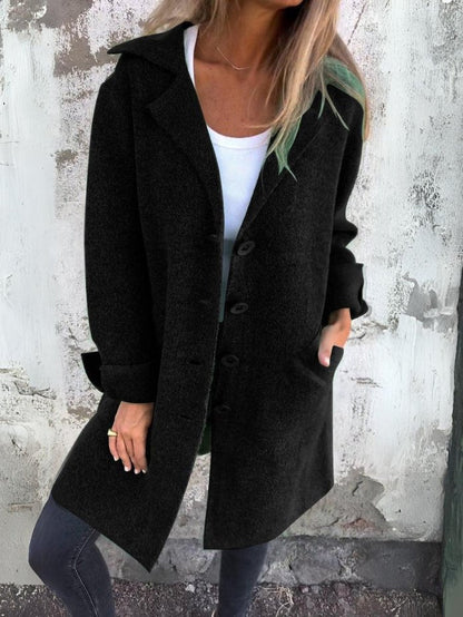 Classic lapel button-front everyday coat for women | Tessa -9
