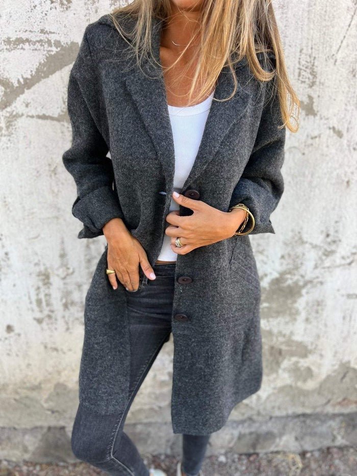 Classic lapel button-front everyday coat for women | Tessa -3