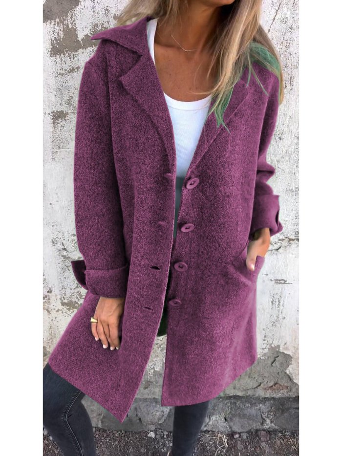 Classic lapel button-front everyday coat for women | Tessa -4