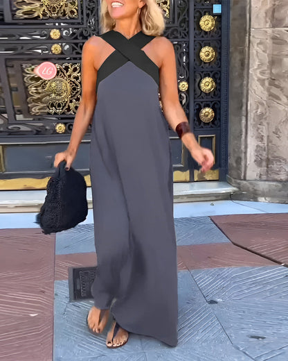 Elegant everyday crossed-cut casual dress for women | Delphine -3