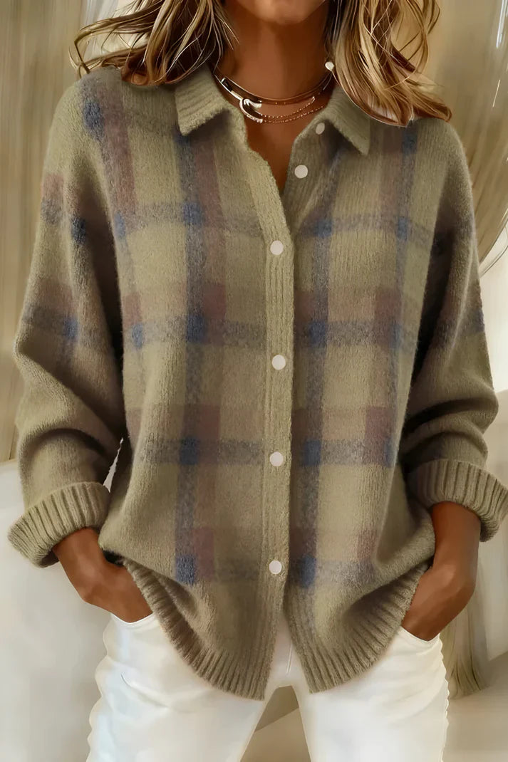 Retro contrast plaid casual jumper for women | Leandra -4