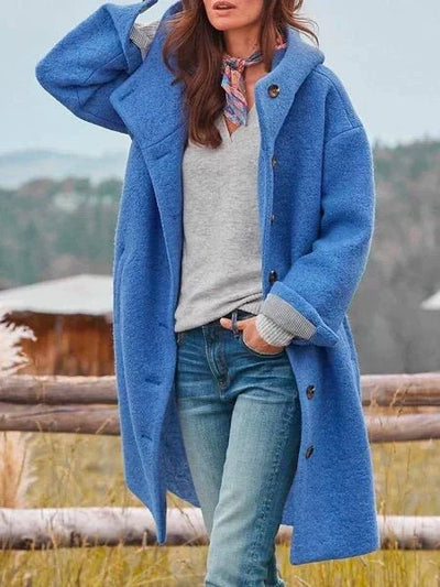 Hooded Button Front Long Coat Stylish For Women | Linnea