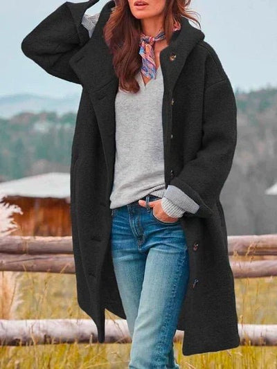 Hooded Button Front Long Coat Stylish For Women | Linnea