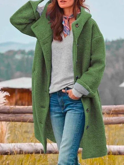 Hooded Button Front Long Coat Stylish For Women | Linnea