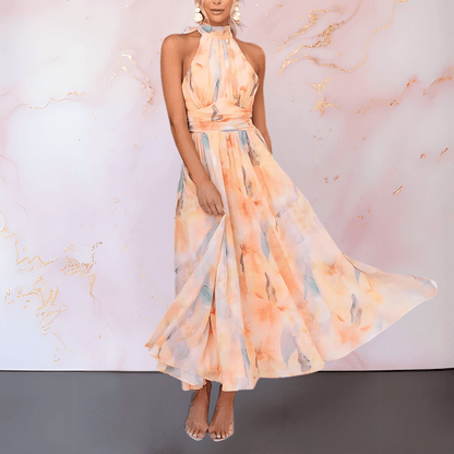 Halterneck watercolour print dress for women | Esther -2