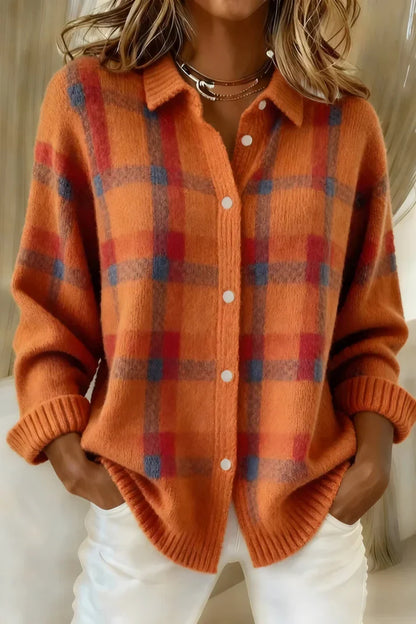 Retro contrast plaid casual jumper for women | Leandra -6