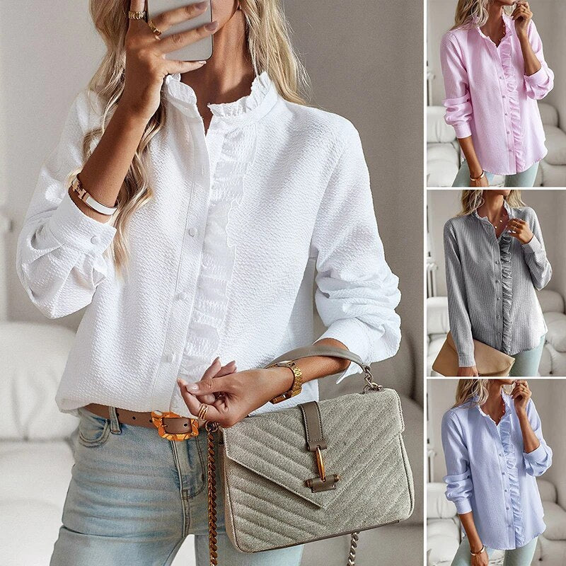 Ruffle Detail Long Sleeve Blouse Chic For Women | Celestine