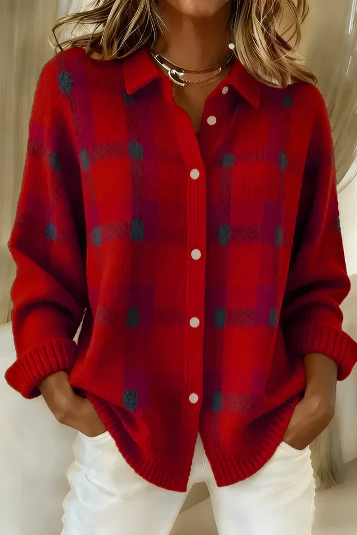 Retro contrast plaid casual jumper for women | Leandra -2