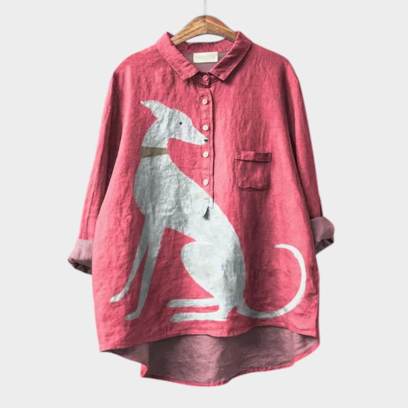 Artistic printed button-up blouse for women | Audrey -3