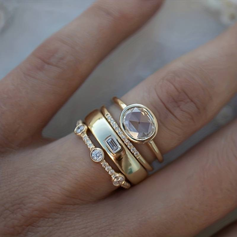 Elegant gold everyday ring set with zirconia for women | Lily -1