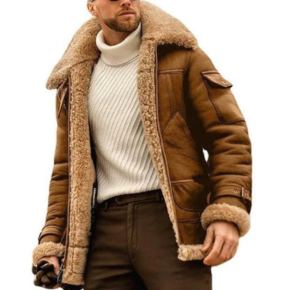 Vintage warm lapel multi-pocket thick winter coat for men -1