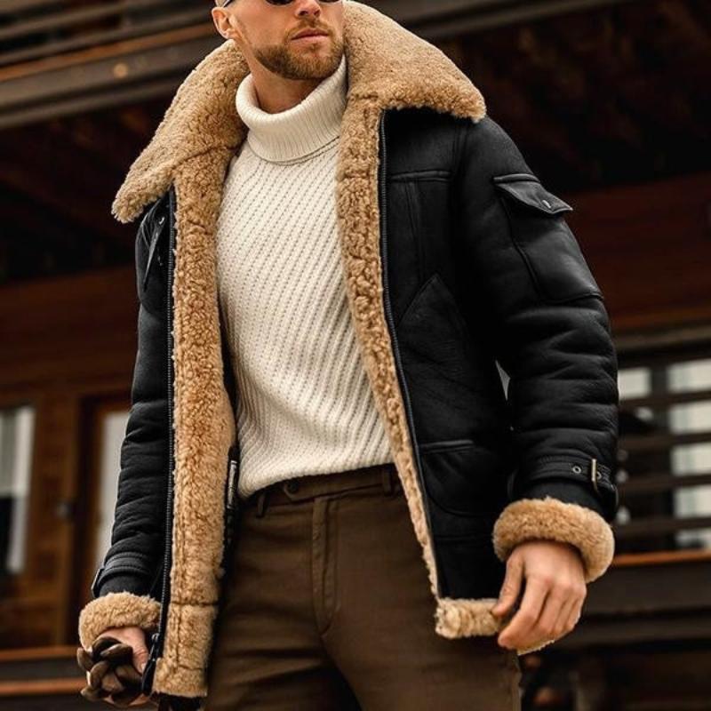 Vintage warm lapel multi-pocket thick winter coat for men -4