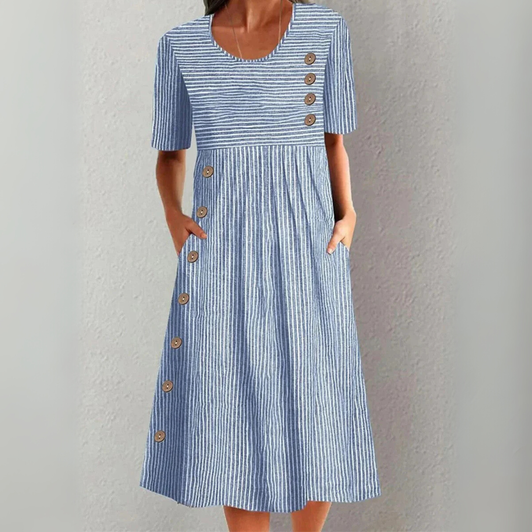 Classic striped everyday cotton midi dress for women | Lenna -1