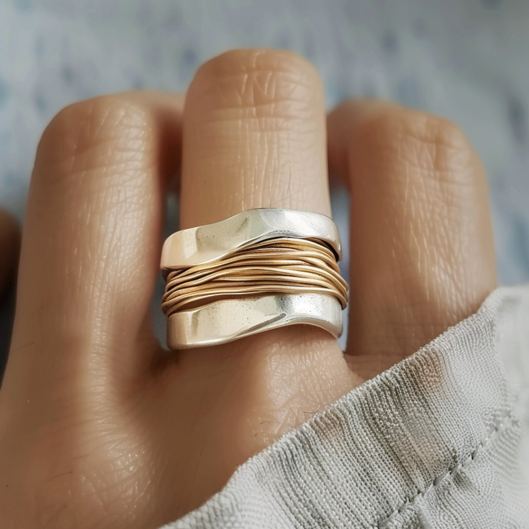 Classic everyday silver and gold threaded ring for women -1