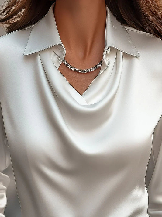 Elegant satin draped neckline blouse for women | Vanaya -1