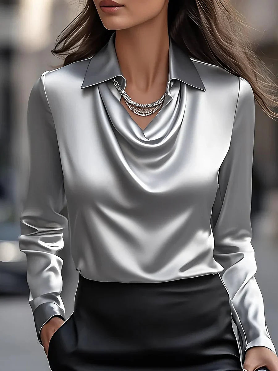 Elegant satin draped neckline blouse for women | Vanaya -8
