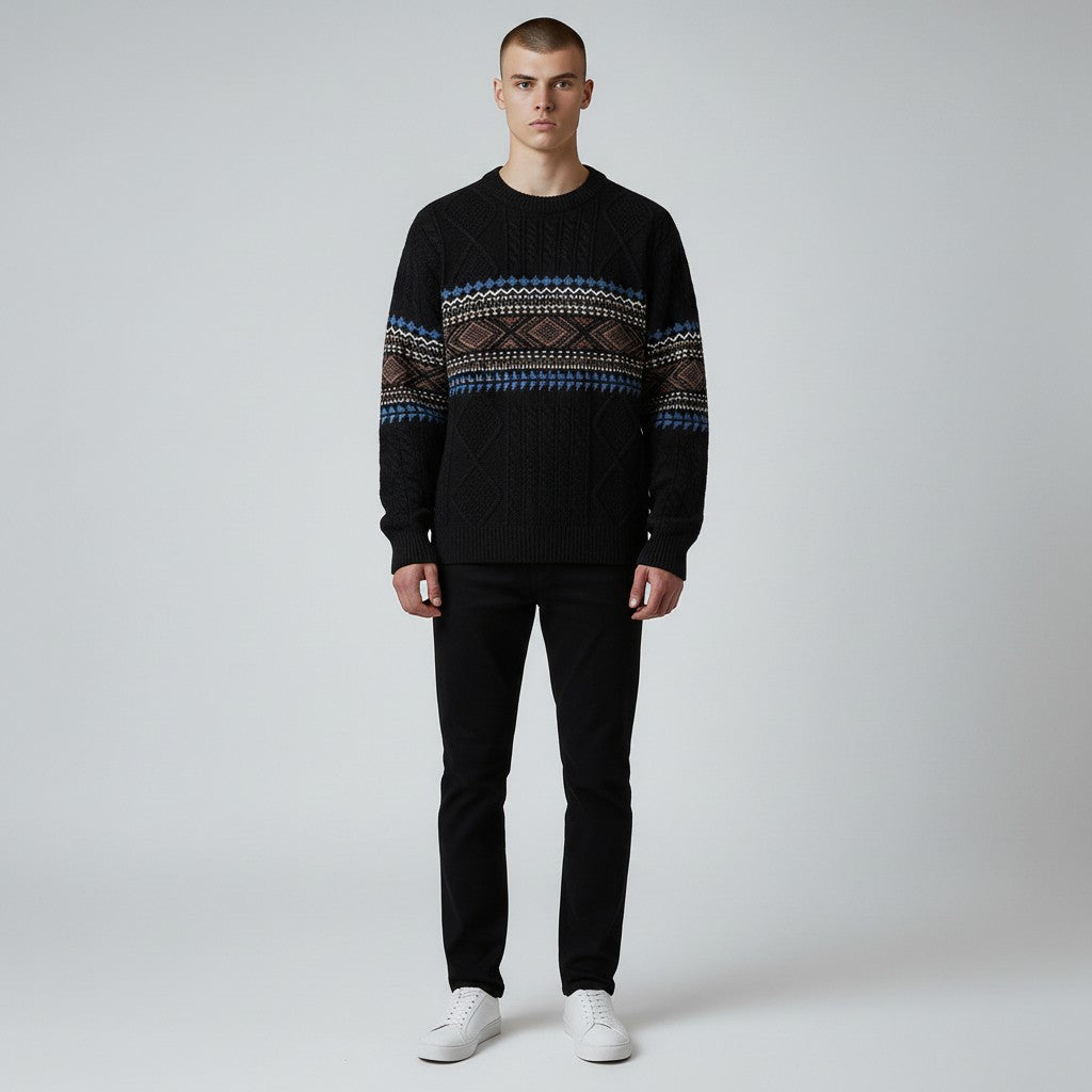 Nordic Pattern Crew Neck Sweater Cozy for Men | Soren