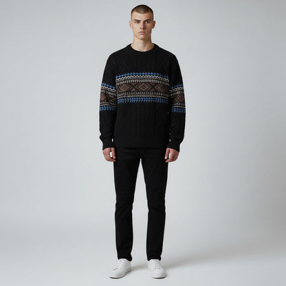 Nordic Pattern Crew Neck Sweater Cozy for Men | Soren