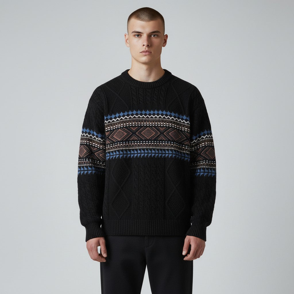 Nordic Pattern Crew Neck Sweater Cozy for Men | Soren