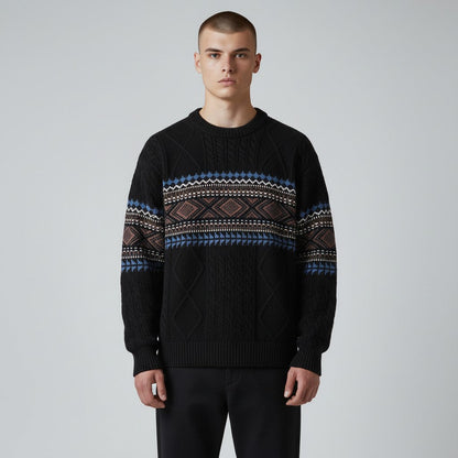 Nordic Pattern Crew Neck Sweater Cozy for Men | Soren