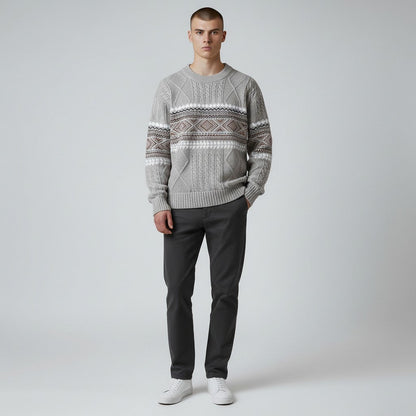 Nordic Pattern Crew Neck Sweater Cozy for Men | Soren