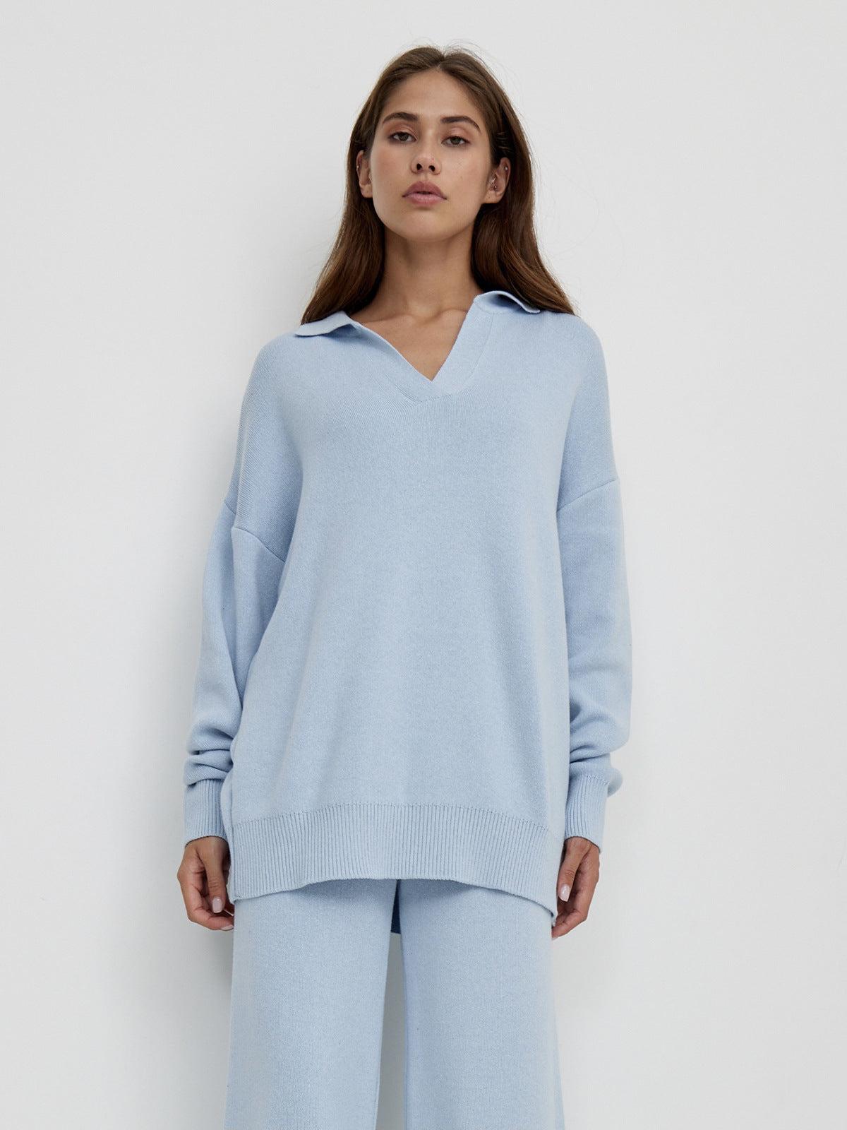 Relaxed-Fit Pullover Wide-Leg Lounge Trousers Set For Women Sweater -4