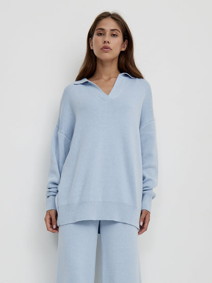 Relaxed-Fit Pullover Wide-Leg Lounge Trousers Set For Women Sweater -4