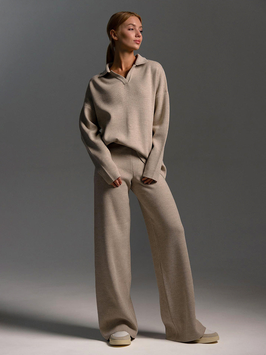 Relaxed-Fit Pullover Wide-Leg Lounge Trousers Set For Women Sweater -5