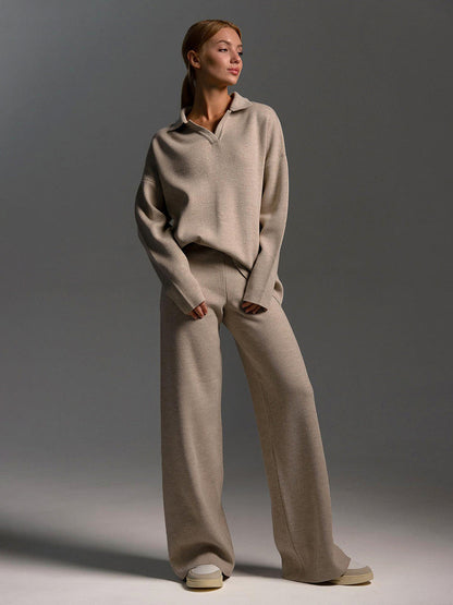 Relaxed-Fit Pullover Wide-Leg Lounge Trousers Set For Women Sweater -5