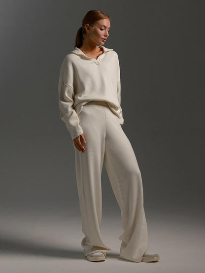 Relaxed-Fit Pullover Wide-Leg Lounge Trousers Set For Women Sweater -6