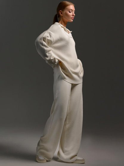 Relaxed-Fit Pullover Wide-Leg Lounge Trousers Set For Women Sweater -7