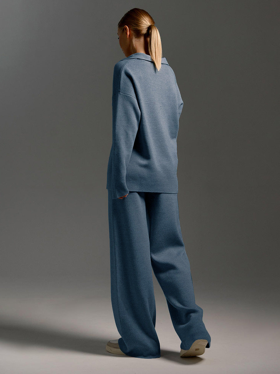 Relaxed-Fit Pullover Wide-Leg Lounge Trousers Set For Women Sweater -8