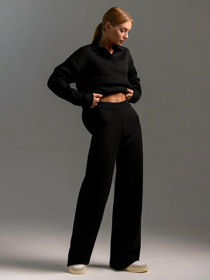 Relaxed-Fit Pullover Wide-Leg Lounge Trousers Set For Women Sweater -3