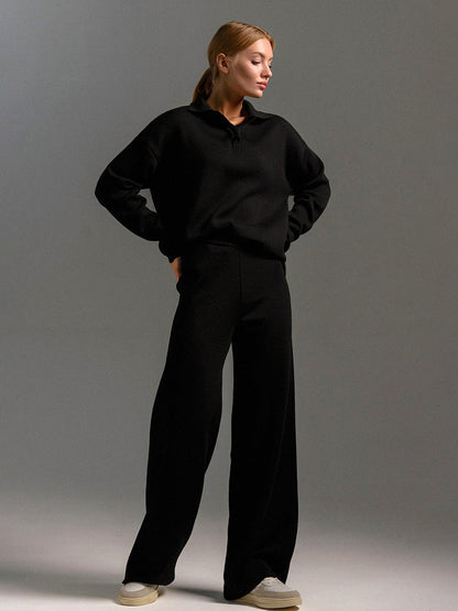 Relaxed-Fit Pullover Wide-Leg Lounge Trousers Set For Women Sweater -10