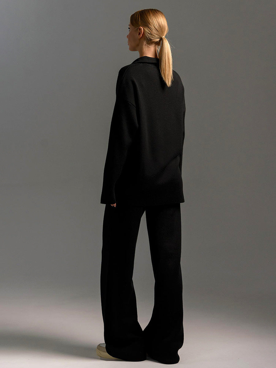 Relaxed-Fit Pullover Wide-Leg Lounge Trousers Set For Women Sweater -11